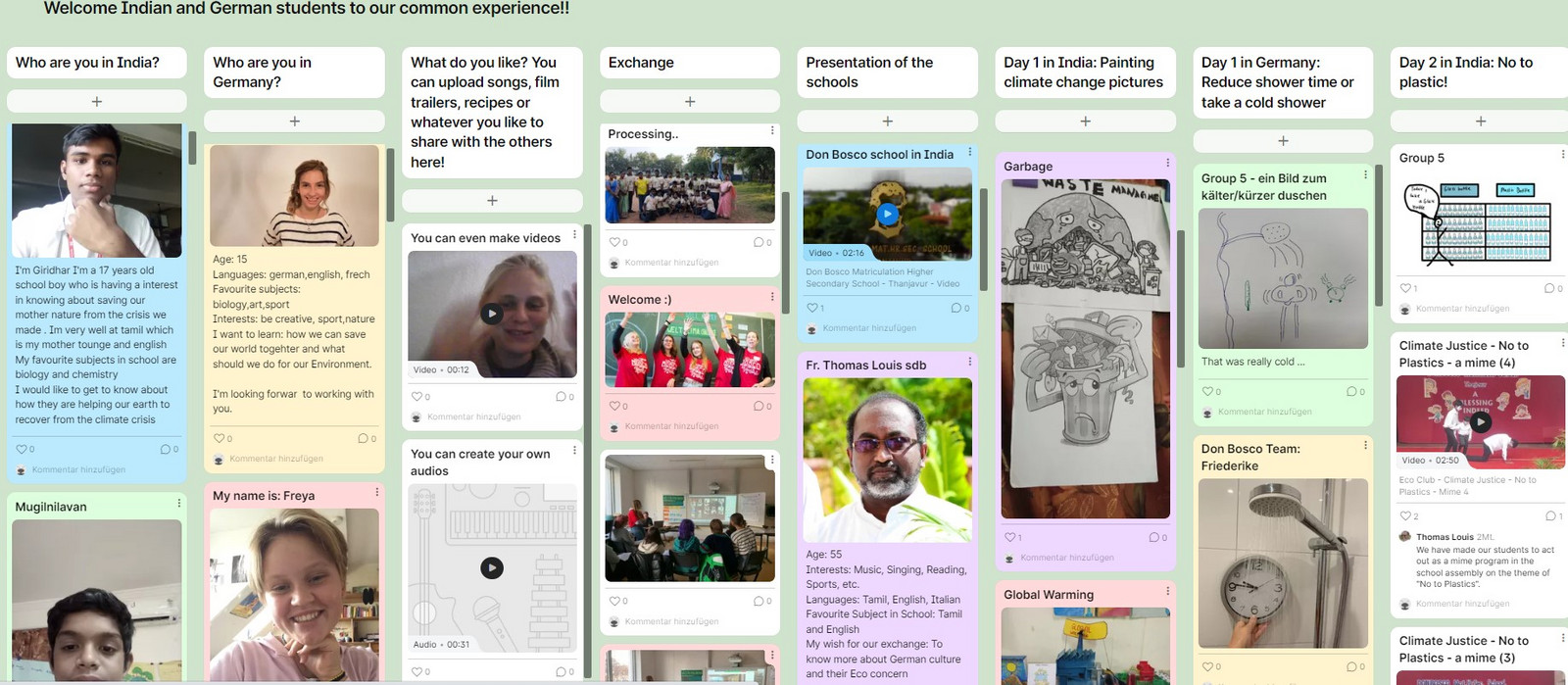 Screenshot Padlet mit Kreativbeiträgen