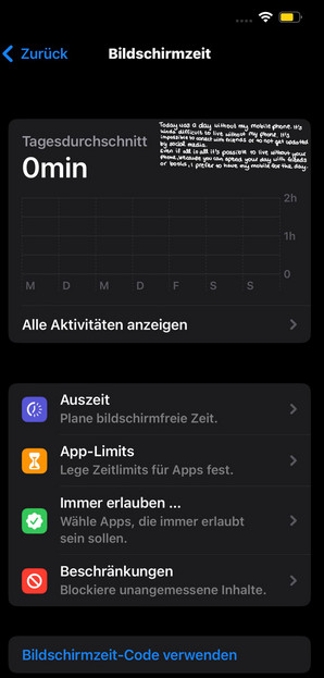 Screenshot App mit Anzeige 0 Minuten